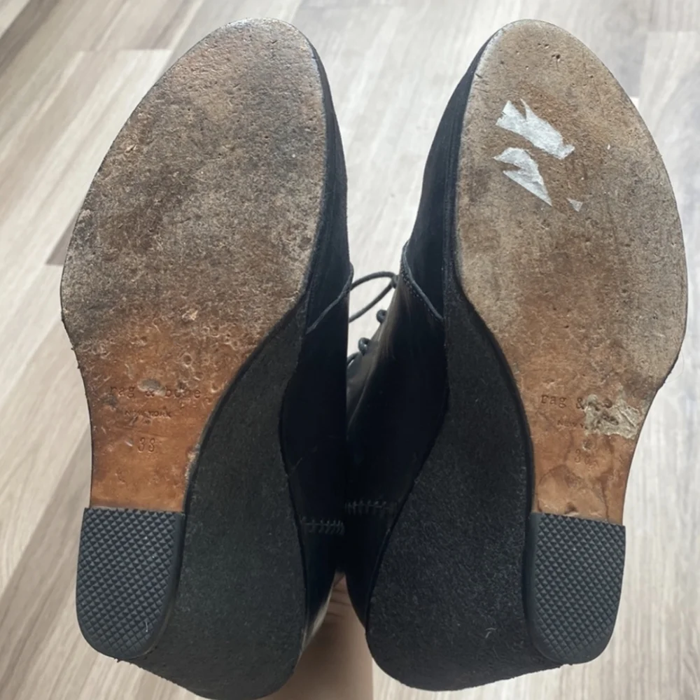 Rag & Bone Wedge Booties Odval Desert Black Leather Distressed Suede 8